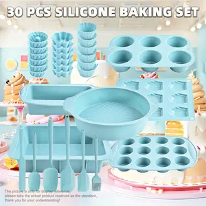 30-Piece Non-Stick Baking Kit – Silicone Muffin Pan, Madeleine Mold, Toast Loaf Pan & Cupcake Liners – Complete Oven Bakeware Set with Jelly Pudding Molds & Kitchen Tools – Trending 2026 Gift for Mom, Baker & Cooking Lovers