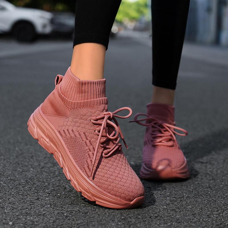 Women's Slip-On Walking Shoes - Fashionable Sports Sneakers with Lightweight Non-Slip Soles for Casual Travel & Work, Knitted Design & Platform Sole