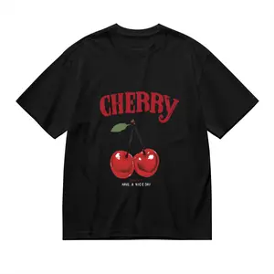 Women's Retro Cherry Print T-Shirt - Slim Fit Short Sleeve Light Yellow Top with Bold Red Cherry & Cherry Bomb Graphic, Breathable Round Neck Casual Summer Tee, Machine Washable Vintage 80s Inspired E