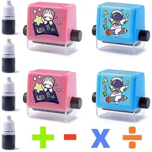 4PCS Reusable Math Practice Stamp Set, Smart Roller Calculation Tools for Addition, Subtraction, Multiplication & Division, Classroom Supplies for Students and Teachers