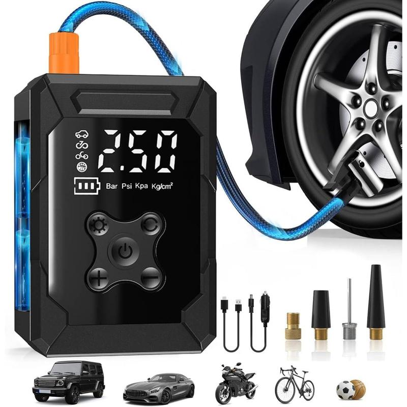 Portable Car Air Compressor, Car Tire Inflator with 4 Nozzles, 150PSI Electric Inflator with Digital LCD Display, Air Pump for Cars, Bicycles, Scooters, Motorcycles, Balls, A Christmas Gift for Dad