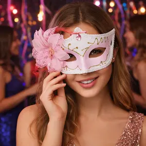 1 PCS DIY Party Masquerade Mask For Women, Side Flower Design Birthday Festival Costume Accessory, Half Face Rhinestone Decorated Dance Ball, Party Supplies