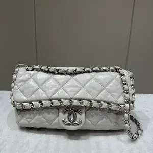 Pre-owned CHANEL Leather Crossbody Bags Chain Me Flap small Bag Grey 70884574
