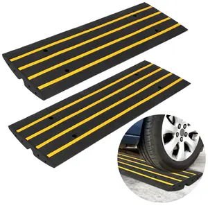 Garvee 2 Pack 48 Inch Recycled Rubber Curb Ramps for Driveway, 2.4" h Heavy Duty Car Ramps with 1-Channel Cord Cover for Wheelchair, Scooter, Garage, Sidewalk – 8 Expansion Bolts, Easy Install
