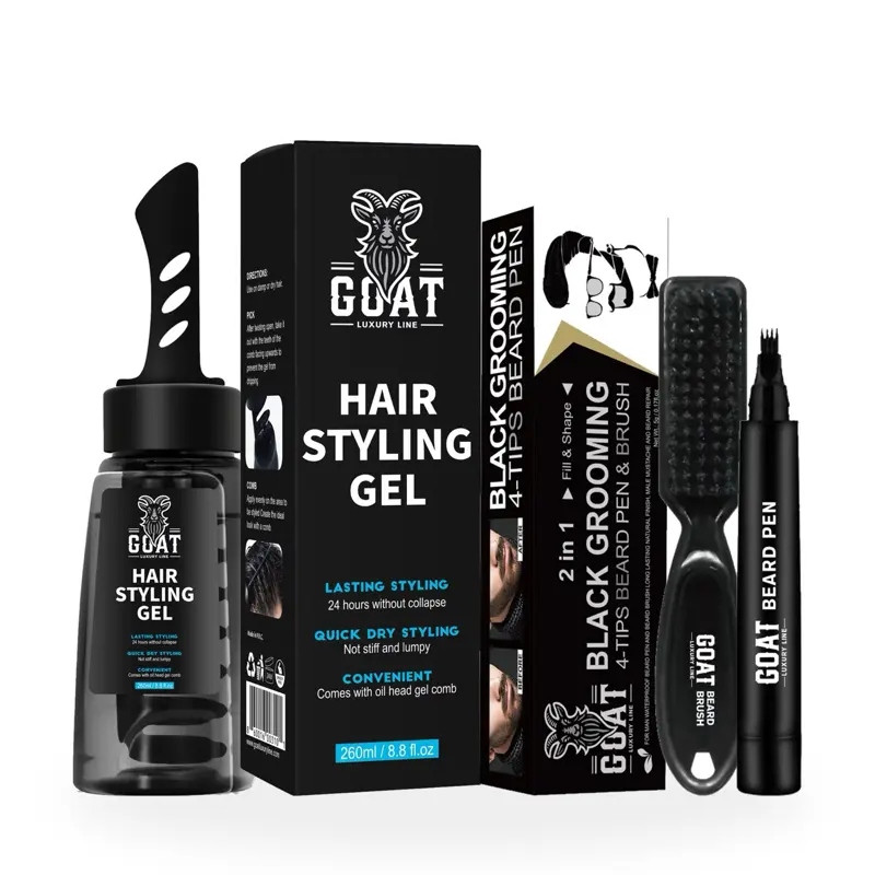 Hair Styling Gel + Beard Pen Kit Bundle for Strong Hold & Full Beard Look Grooming with 280ml Gel & 4-Tip Pen