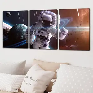 Space Astronaut Pattern Canvas Painting with Frame, 3 Counts/set Modern Wall Art Painting, Wall Art Decor for Home Living Room Bedroom Office
