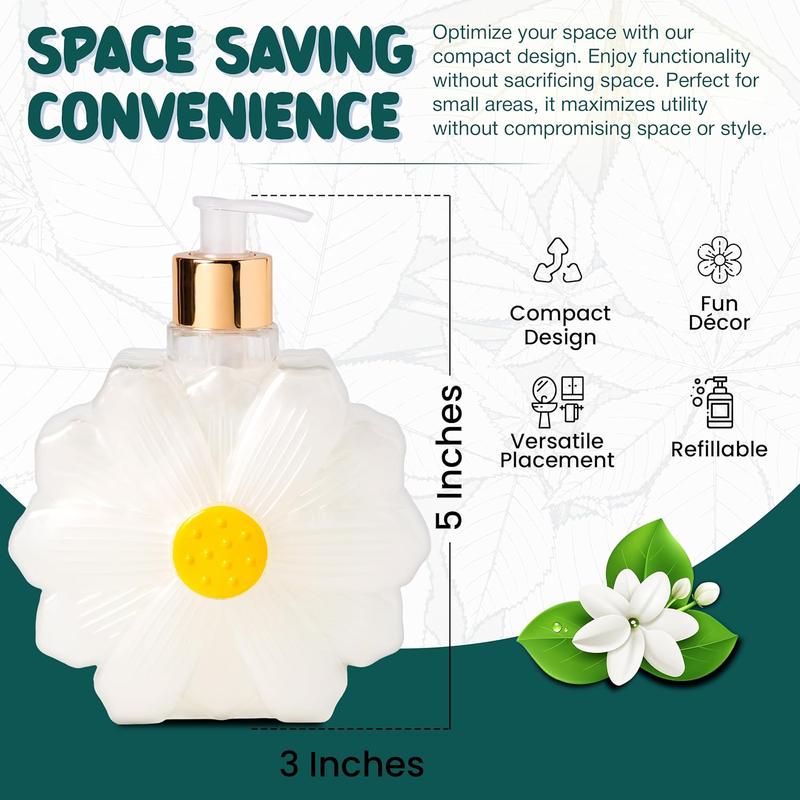 Simple Pleasures White Daisy Soap Dispenser - Cute Hand and Dish Soap Dispenser with Daisy Design, Refillable, 500ml Plastic, Press - Decorative, Pump