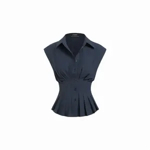 Cider Linen-blend Pleated Button Blouse