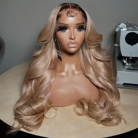 13x6 Lace Front Wigs Human Hair Ash Blonde Body Wave Wig 180% Density Ombre Wig Transparent Lace Frontal Pre Plucked Pre-Cut Lace Glueless Drawstring Wig Beginner Friendly