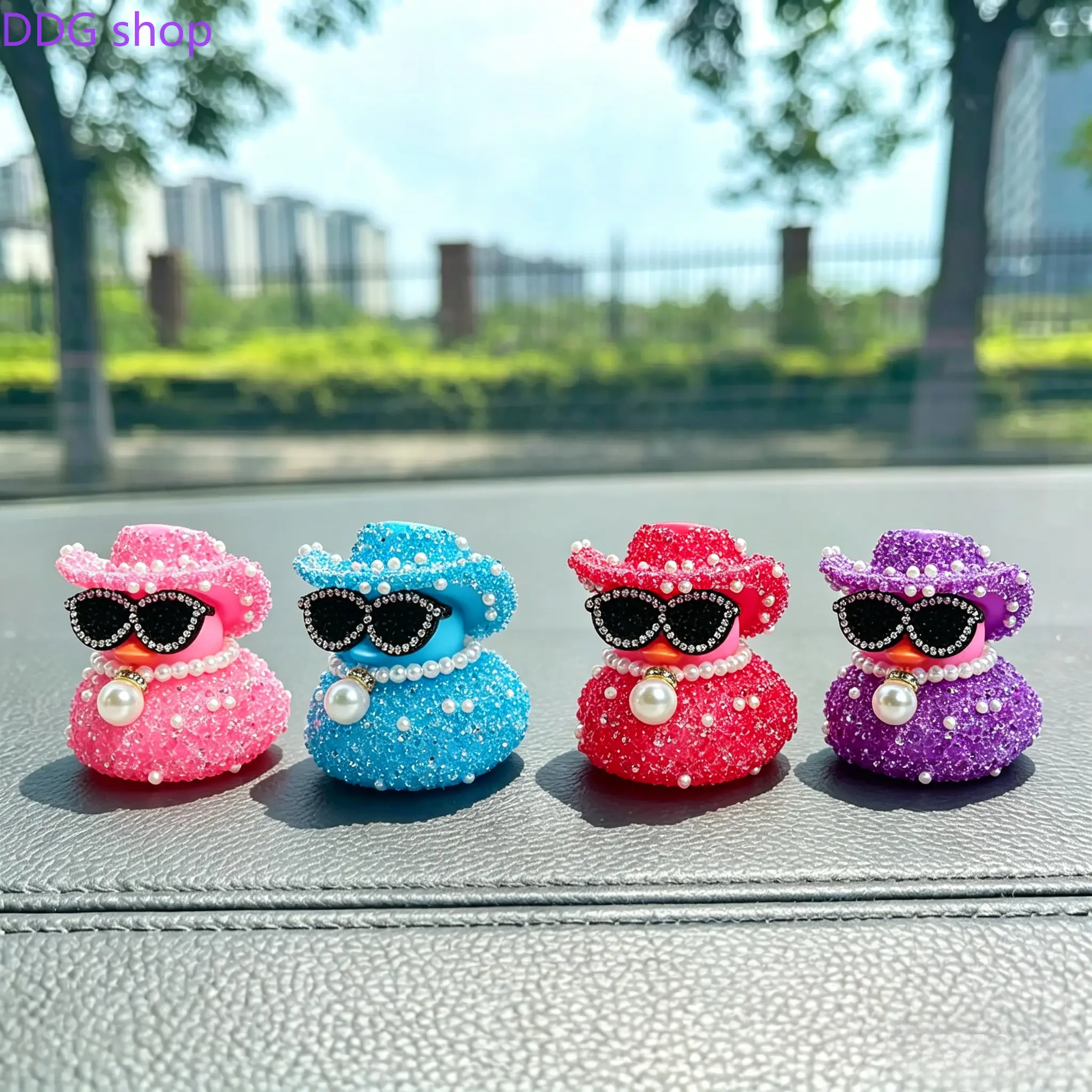 Sparkling Rhinestone & Pearl Duck Figurine, Luxury Car Dashboard Decor, Unique Bling Interior Accessory, Universal Fit for Car Truck SUV, Great Holiday & Daily Car Gift