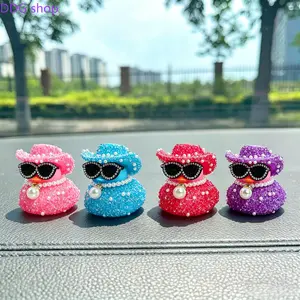 Sparkling Rhinestone & Pearl Duck Figurine, Luxury Car Dashboard Decor, Unique Bling Interior Accessory, Universal Fit for Car Truck SUV, Great Holiday & Daily Car Gift