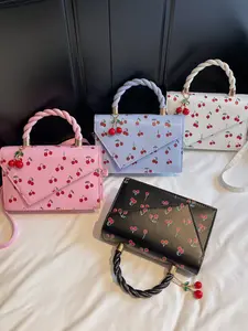 Women's PU Material Crossbody Shoulder Bag, Fashion Cherry Print Magnetic Closure Small Square Handbag for All Seasons