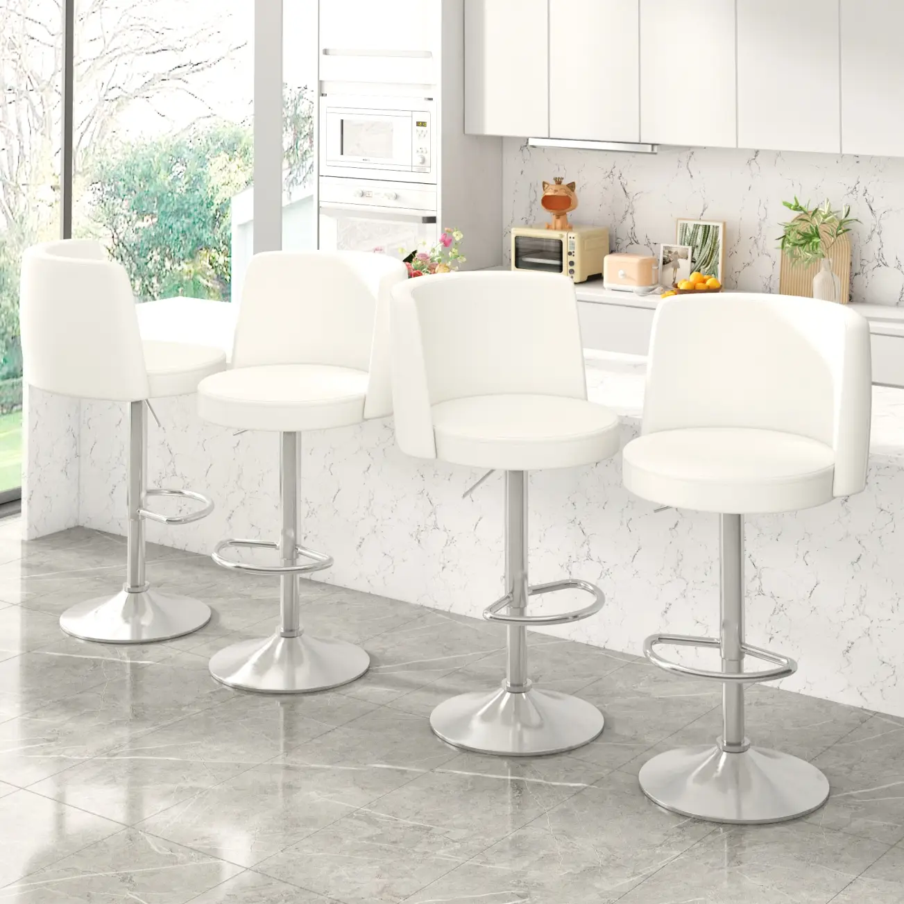 AWQM Steel Bar Stools (4 PCS),Grade Modern Leather Bar Chair with Backrest,Swivel Adjustable Height for Kitchen Counter and Dining Room