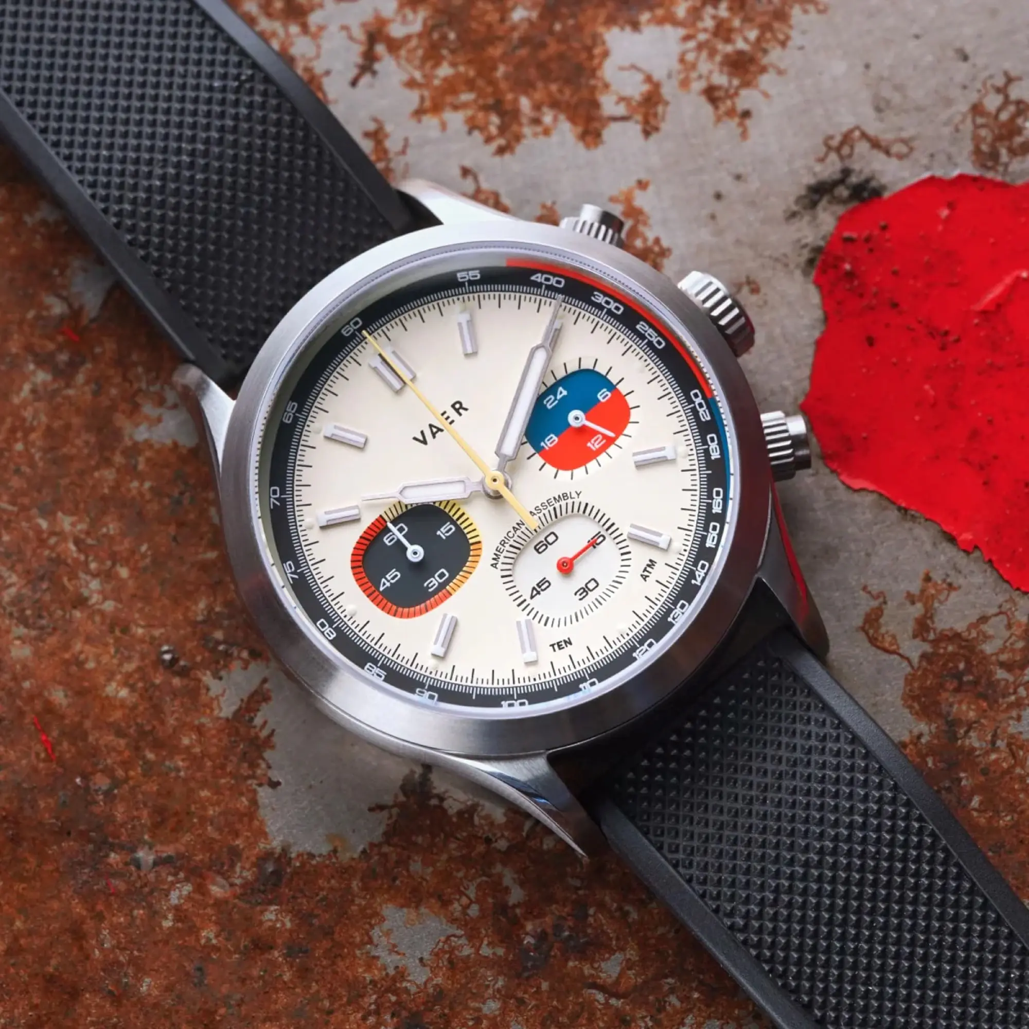 VAER R1 USA Rally Chronograph Cream - 40mm Men