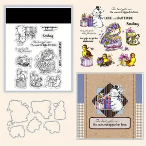 Cute Duck and Cat by Flowers and Gifts, Clear Stamps and Cutting Dies, Suitable for DIY Crafts, Scrapbooking Supplies, Album Decoration, Paper Card Making, Album Decoration, Handmade Card Art, Handmade Gifts, Blessings, Birthday Thank You Cards!