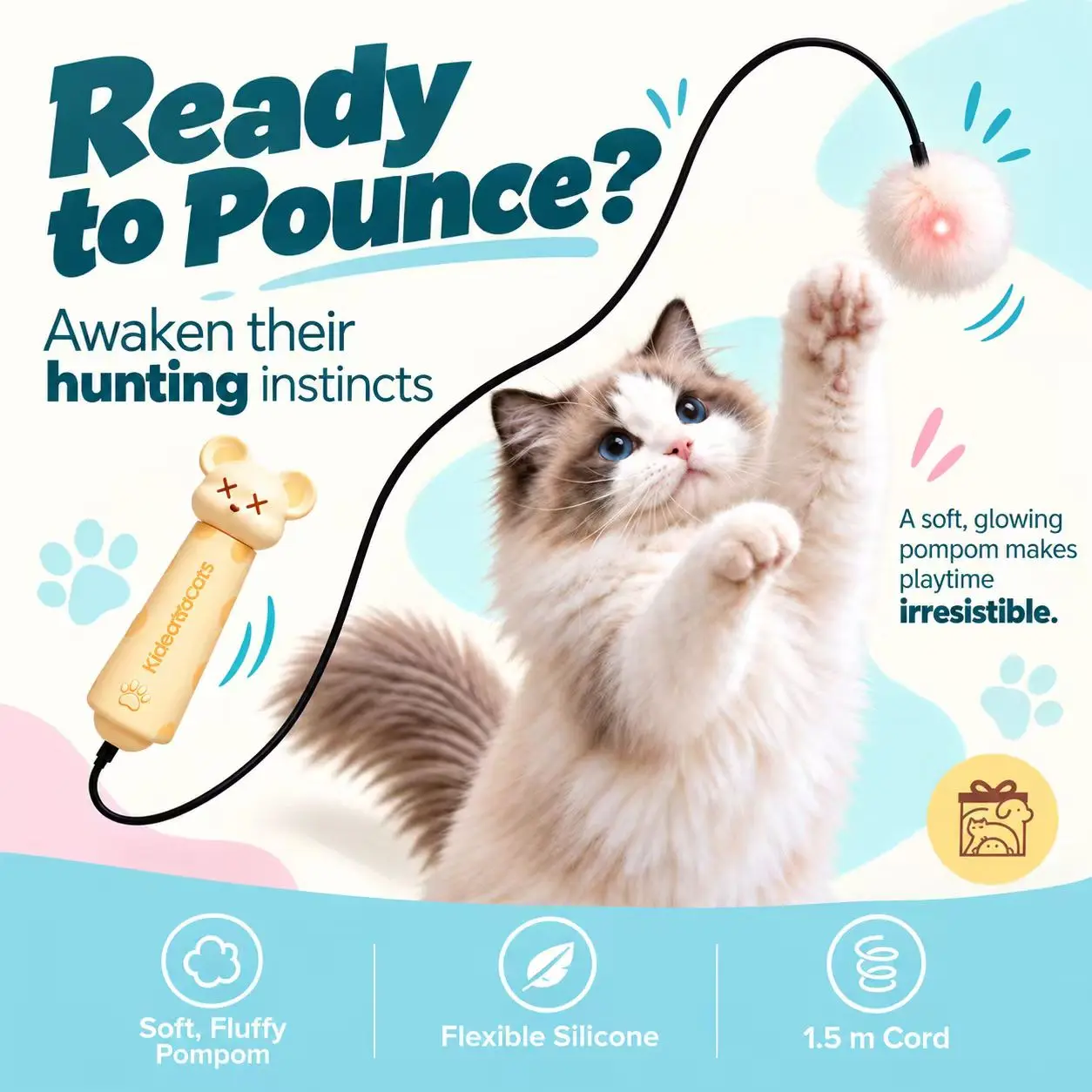 4-Color LED Laser Mouse Cat Toy, Handheld Interactive Light Pointer for Indoor Cats and Kittens, Multiple Light Patterns for Chasing, Exercise and Play