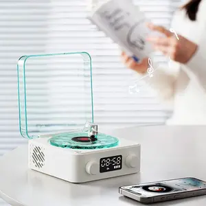 Portable Vinyl Record Player, Rechargeable Bluetooth-compatible Speaker, Retro Vinyl Record Player with Adjustable Light & Time Display, Novelty Lighting for Home