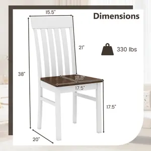 COSTWAY - Set of 2 Kitchen Armless Dining Chairs with Slatted High Backrests-White