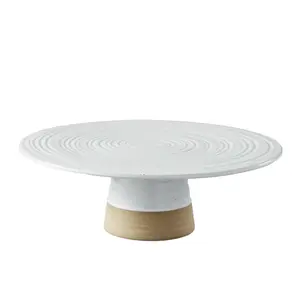 Abbott Exposed Clay Stoneware Pedestal Cake Stand, White Speckled, 3.52lbs, 12.24 in width