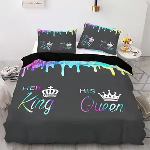 Valentine's Day Theme 3pcs Queen King Bedding Set, 1 Fitted Sheet + 2 Pillowcases, High-Definition Print, Durable Polyester, Bedding Supplies