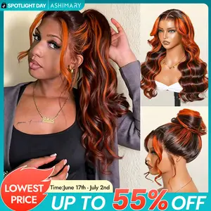 【 Salon Style at Home 】Ginger Highlights On Brown Hair 360 Lace Frontal Invisi Strap Skin Lace Invisi Drawstring Snug Fit Body Wave Human Hair Wig#summerwins,summerhairstyles