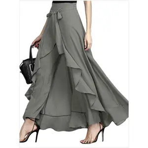 Oversized high waisted wide leg pants |   Asymmetric tie details, casual style, solid color, slightly elastic fabric, suitable for spring and summer wear