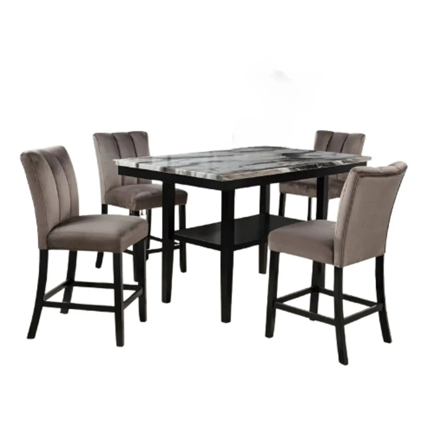 5 Piece Counter Dining Set With Table, Chairs - Black / Brown