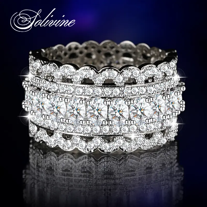 [Sizes small. Buy up.]SOLIVINE 5CT Cocktail Statement Band  – 925 Silver Ring ,...