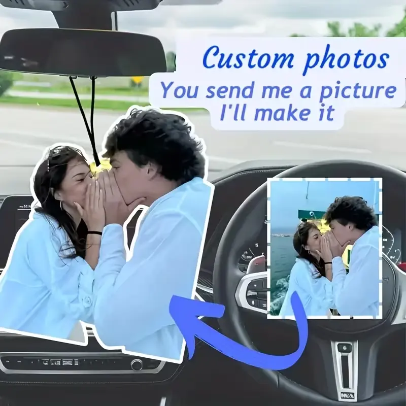 1pc Personalized Photo Car Hanging Ornament, Custom Clear Acrylic Rearview Mirror Interior Accessory, Colorful & Cute Minimalist Design, Unique Custom Gift for Valentine's Day, DIY Birthday & Anniversary