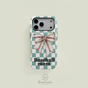 1PC Baseball Mom Bow Print Phone Case，Rugged Shockproof 2in1 Protective Cover for iPhone17 16 15 14 13 12 Pro Max，Samsung Galaxy S26 S25 S24 S23 S22 Ultra Series Holiday Gift Minimalist Fashion Shell