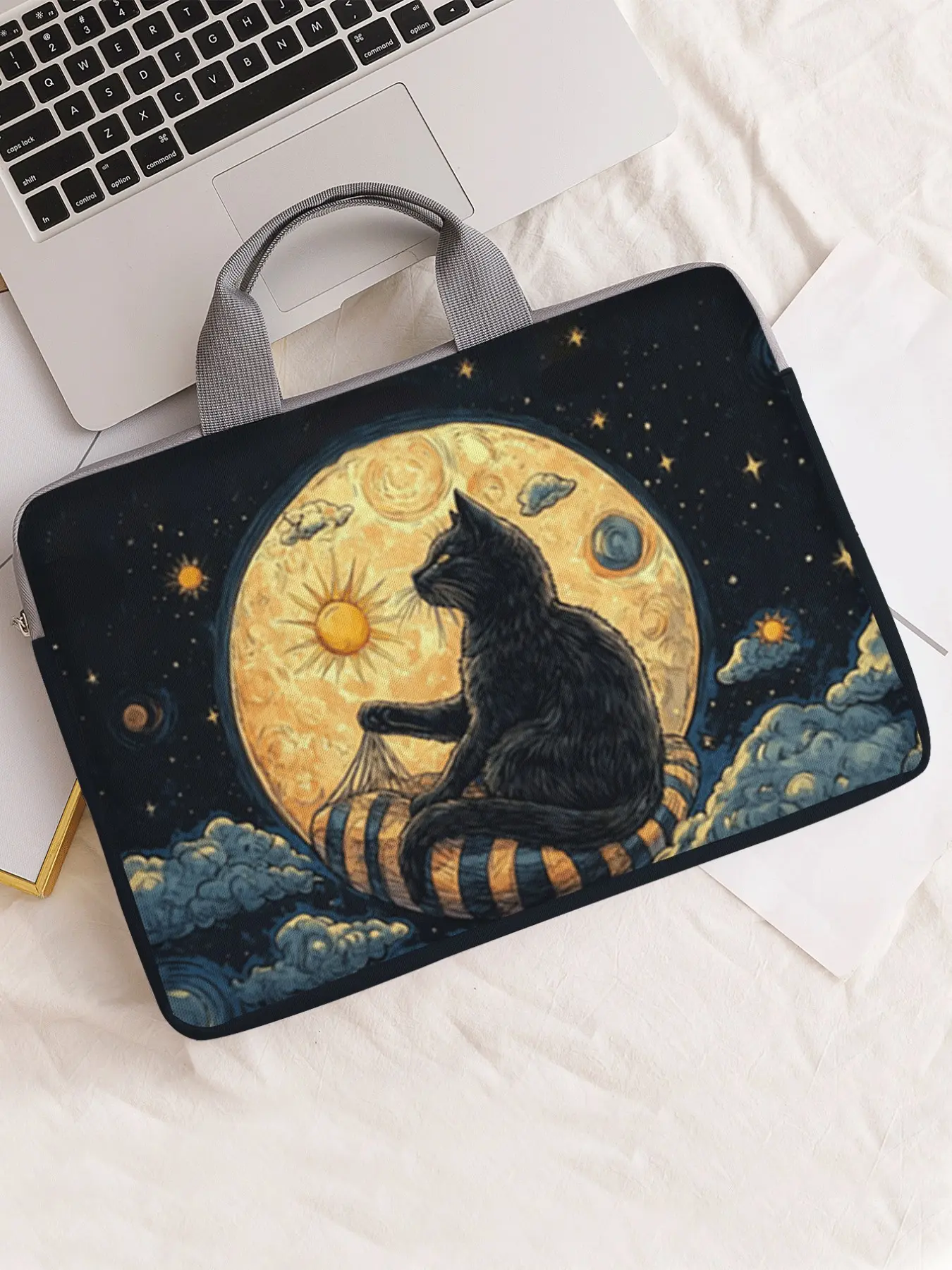 Cat Pattern Printed Notebook Bag, Soft Laptop Sleeve, Laptop Casing, Laptop Cover, Laptop Work Bags, Tablet Case, Zipper Storage Pouch, Casual Style, All Seasons