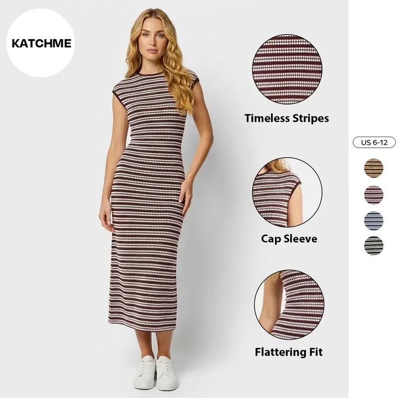Katch Me Chic Women's Timeless Stripes Cap Sleeve Soft Slinky Dress, Breathable Women's Clothing for Daily Wear, Summer Flattering Dresses