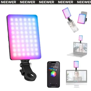 NEEWER VL67C/VL67B RGB Phone Selfie Light with APP Control, Clip On LED Fill Light for iPhone Android Laptop, 360° Full Color, 2500K–8500K, 2000mAh Rechargeable, 110min Runtime, Portable Light for Video Recording, Vlog, Streaming