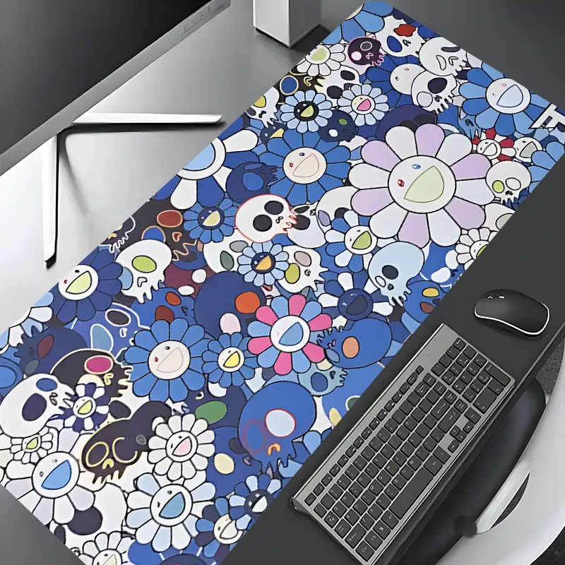 Kawaii Skull Sunflower Design Large Gaming Mouse Pad,Computer Accessories for Desk,Desk Accessories,Washable Rubber Pad Non-Slip Lock Edge Multi-Size Suitable For Home Office,Good Gift