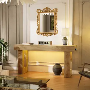 #SummerVibes 63'' Farmhouse Console Table with Power Outlets and Motion Sensor Light, Wooden Entryway Table Sofa Table for Entrance, Hallway, Living Room
