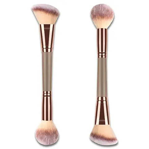 Dual-Ended Foundation Brush, Precision Multitasking Concealer & Face Powder Brush with Soft Synthetic Bristles for Liquid, Cream & Powder - Champagne Gold, Make Up Brushes