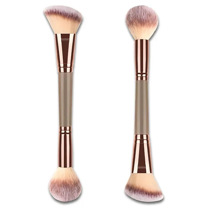 Dual-Ended Foundation Brush, Precision Multitasking Concealer & Face Powder Brush with Soft Synthetic Bristles for Liquid, Cream & Powder - Champagne Gold, Make Up Brushes