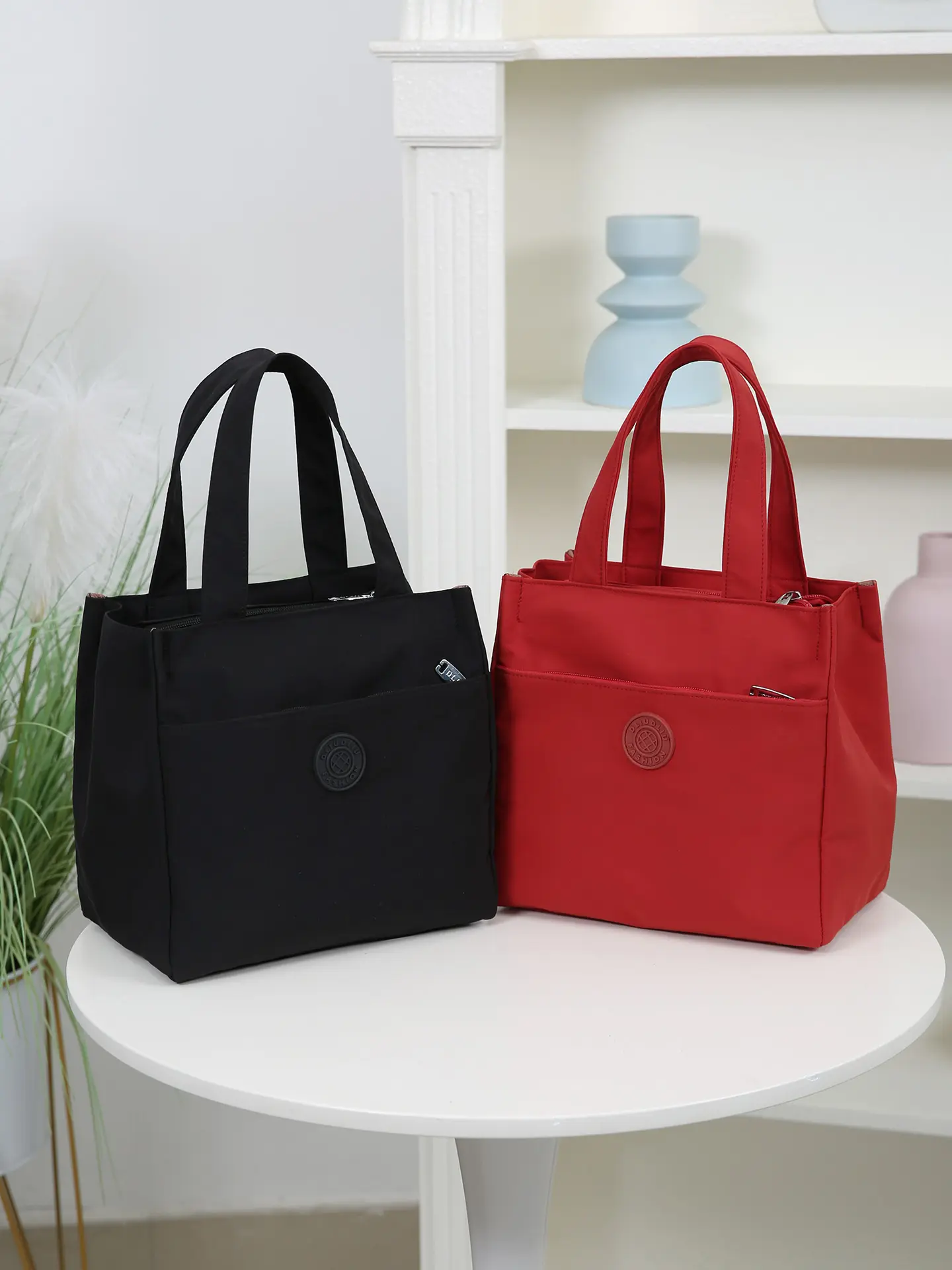 New product, solid color nylon fabric, hand-carry bag, office tote bag, Lightweight shopping bag, Shopping Totes, suitable for school, going to work, shopping, camping, daily use, vintage, simple, outing shopping bag, lunch bag, bento bag