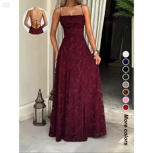 YehGoods 2026 Backless Lace Pattern Long Dress for Elegant Fitted Design Perfect for Parties Events Formal Womenswear Black Tie Wedding Guest Pear Body Shaped Coachella Summer Flowy Dresses Asymmetric Bow Waist Check Fabric Light Elegance Statement Piece