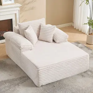 46" Corduroy Chaise Lounge Sofa Bed Set, High-Resilience Memory Foam Floor Couch, No Assembly Foldable Sleeper Chair, Compact Lounger with Pillows for Living Room Bedroom Dorm & Vanity