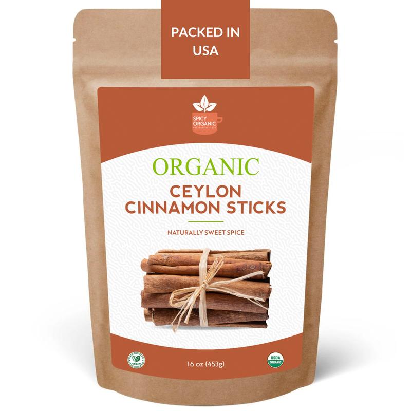 SPICY ORGANIC Ceylon Cinnamon Sticks 16 OZ. – True Cinnamon Quills from Sri Lanka, 3.5" Premium Ceylon Cinnamon, USDA Certified Organic, Perfect for Recipes, Crafts & Holiday Drinks – Cinnamomum Verum