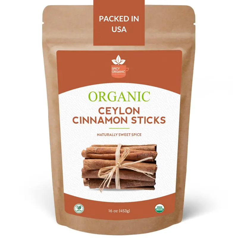 SPICY ORGANIC Ceylon Cinnamon Sticks 16 OZ. – True Cinnamon Quills from Sri Lanka, 3.5" Premium Ceylon Cinnamon, USDA Certified Organic, Perfect for Recipes, Crafts & Holiday Drinks – Cinnamomum Verum