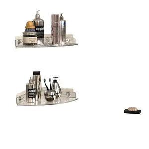 Wall-Mounted Corner Shower Caddy - Stylish Transparent Acrylic Shelves - Space-Saving Storage Solution for Bathroom, Kitchen, and Living Room - No Drilling Needed - 10.56" Dx11.43 Wx2.05 H