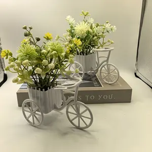 1pc Bicycle Decorative Ornament with Artificial Greenery, Mini Plastic Bike Flower Basket, Desktop Room Decoration, Home Décor Item