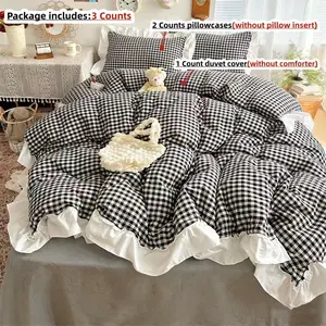 3pcs Black and red Plaid Duvet Cover Set, 1Pc Duvet cover+2Pcs Pillowcases(without comforter and pillow insert),100g Polyester, Single Twin Double Queen Size, All Seasons Use