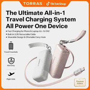 TORRAS PowerGo ALL IN ONE GaN Charger PowerBank Fast Charging Portable Battery with 3.3ft Retractable Cable Travel Hook for All Device, Digital summerwins Travel Essentials Work & Office Convenience Cargador Portátil para Viaje batería externa B