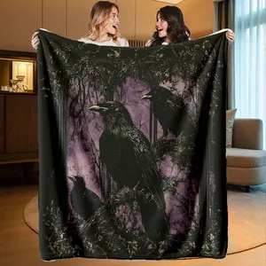 Dark Crow Blanket High-Weight Flannel Fabric, Soft Plush Touch, Warm Insulation, Anti-Wrinkle Easy Clean, Perfect Gift for Gothic Fans, Flannel Cozy Blanket