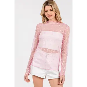 Floral Mesh Lace Top - Pink