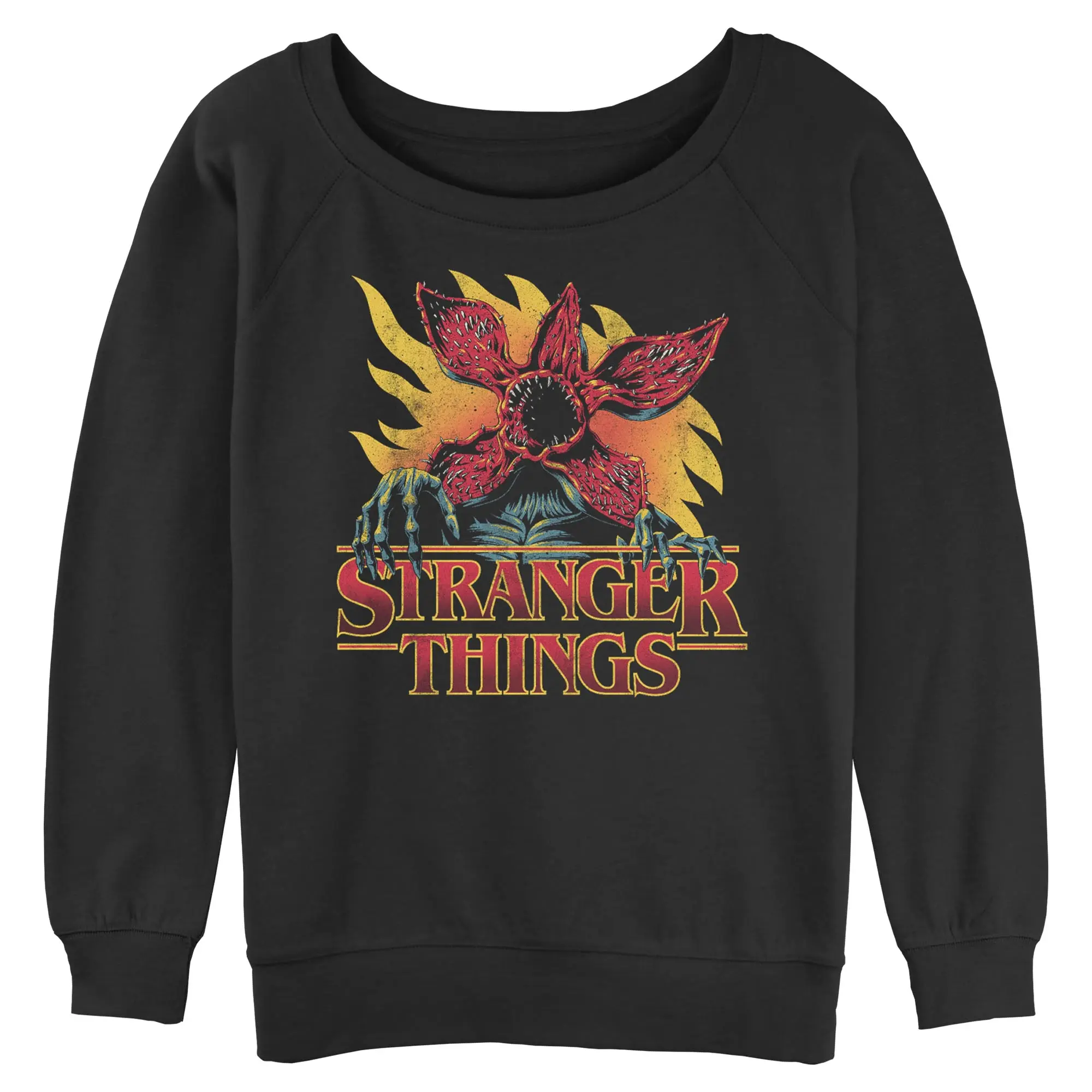 Stranger Things Demogorgon Flame Art Juniors Sweatshirt, Hoodie, Top, Pullover, Apparel, Graphic, Casual, Cotton, Long Sleeve, Printed, Pullover Hoodie, Graphic Print