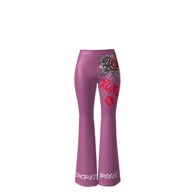 Concrete Roses Flared Pants for Women - Purple Design with Embroidered Text and Unique Style - Womenswear, Bottom